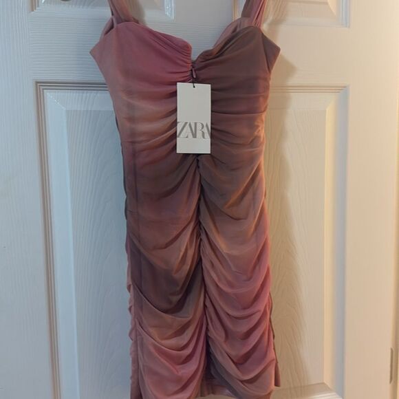 Pink ZARA Mini Dress - NWT - Back Zipper Pink Tie Dye - Size Small - Picture 4 of 4